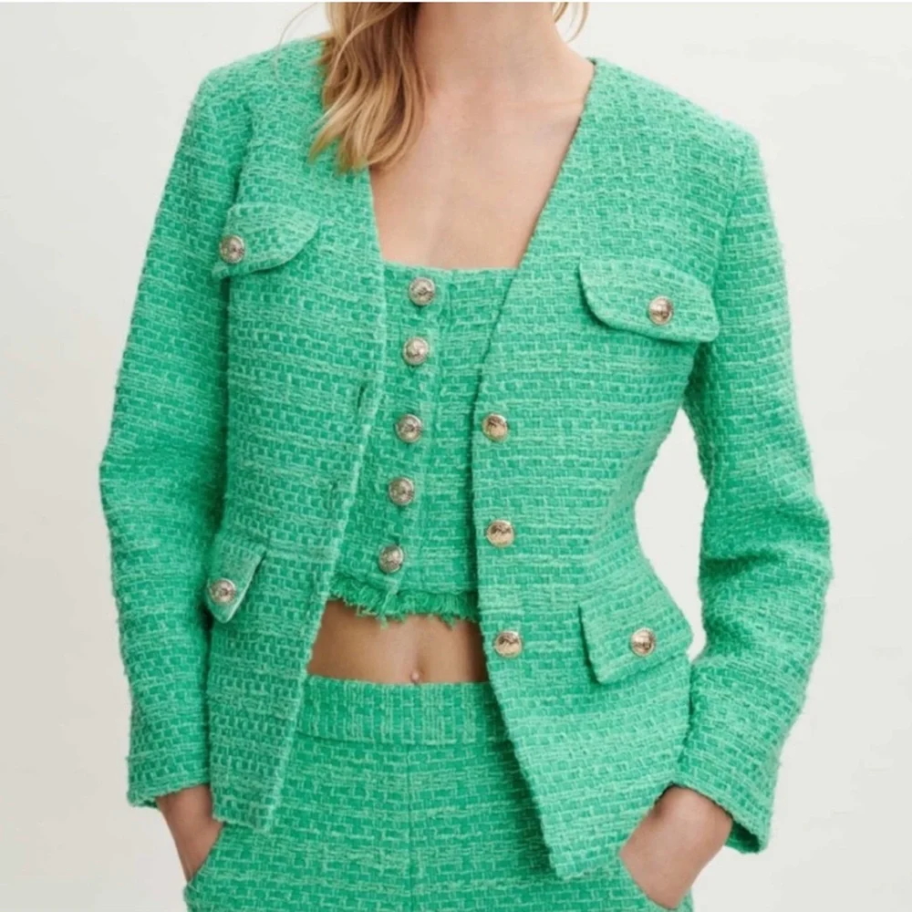 Maje tweed blazer green & gold buttons - Picture 5 of 5